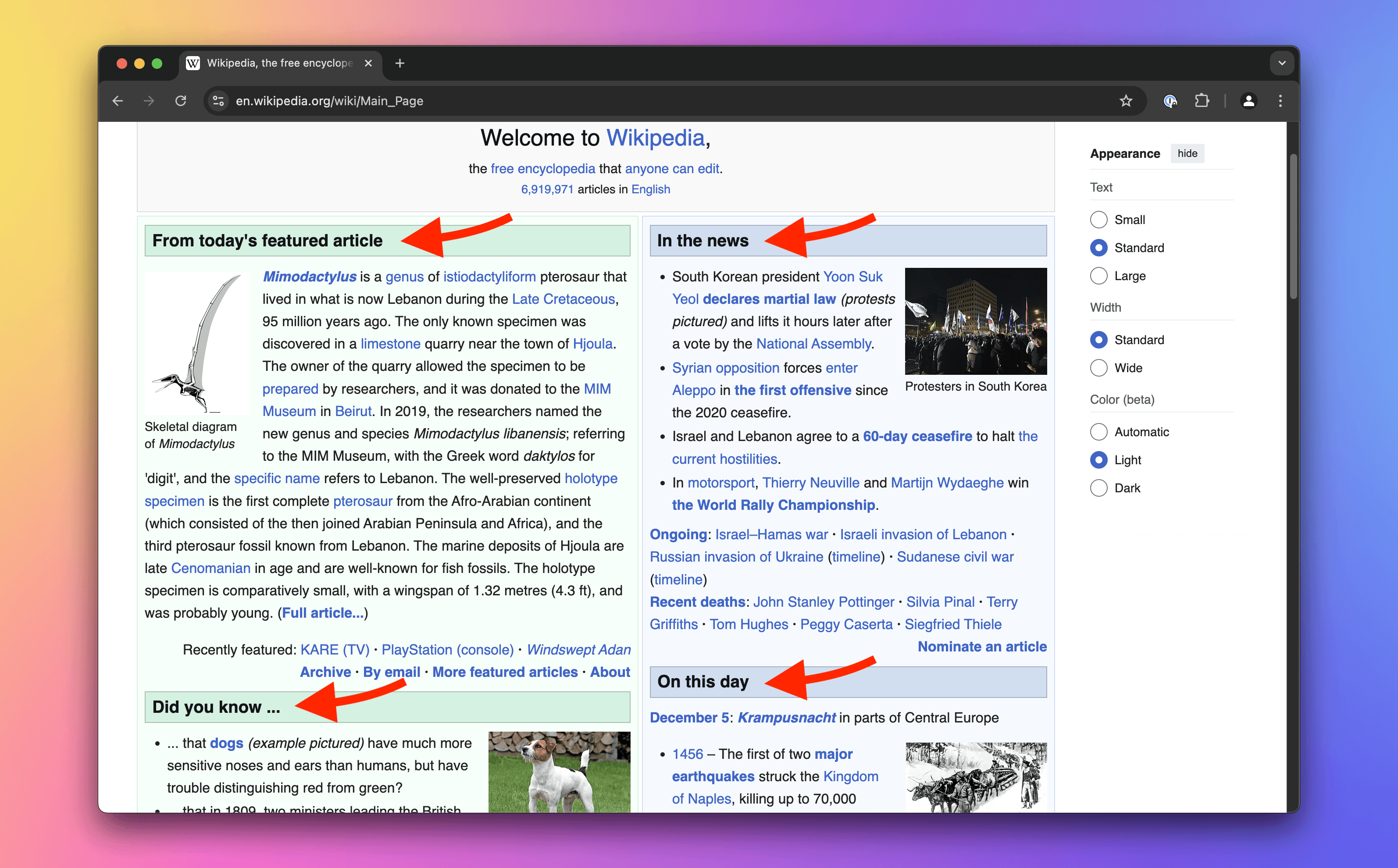 Wikipedia's Main Page headings